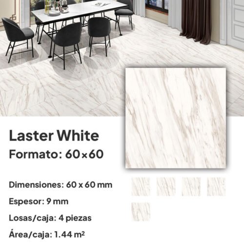 PORCELANATO 60x60 E-LASTER WHITE