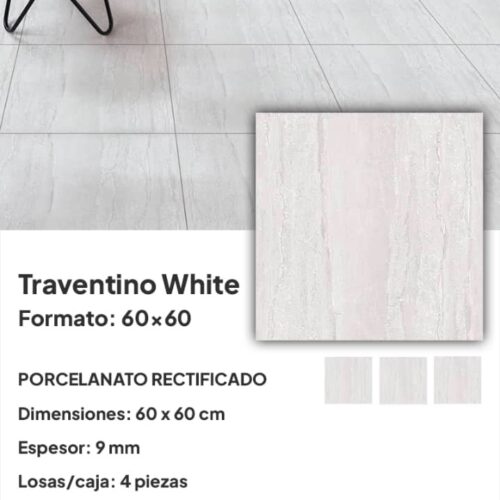 PORCELANATO 60x60 E-TRAVENTINO WHITE