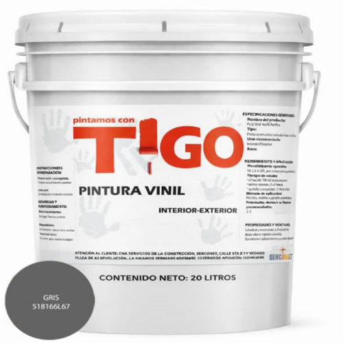 PINTURA LATEX COLOR GRIS 20 LT (TIGO)